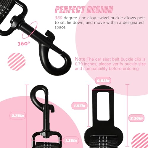 IBWell Dog Seat Belt,3 Piece Set Retractable Dog Car Harness Adjustable Dog Seat Belt for Vehicle Nylon Pet Safety Seat Belts Heavy Duty & Elastic (Black & Pink) - color: Black & Pink