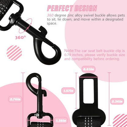 IBWell Dog Seat Belt,3 Piece Set Retractable Dog Car Harness Adjustable Dog Seat Belt for Vehicle Nylon Pet Safety Seat Belts Heavy Duty & Elastic (Black & Pink) - color: Black & Pink