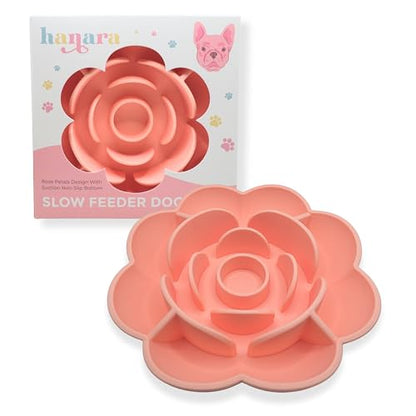 Hanara Sillicone Slow Feeder Dog Bowls & Lick Mat with Suction Bottom | Rose Petals Design | Promotes Better Digestion, Prevent Choking | Dish Washer Safe | Great Size for All Breed (Peach Beige) - color: Peach Beige
