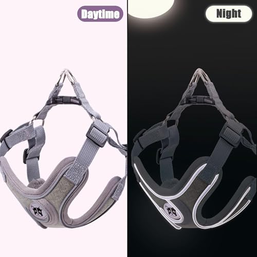 Dog Frenchie Harness and Leash Set,No Pull Adjustable Step in Soft Mesh Vest Harness,Easy Walk Reflective Pet Harness with Padded Handle for Walking Training Small Medium Large Dogs and Cats (Grey, M) - color: Grey, size: M