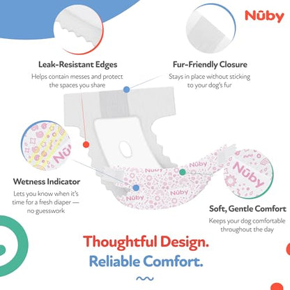Nuby Pets Disposable Female Dog Diapers with Wetness Indicator, Leak-Resistant & Absorbent for Dogs in Heat, Training & Incontinence, X-Small (9-16” Waist), 50 Count - size: XS (Waist 9-16 in)
