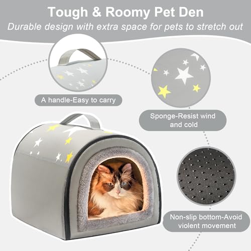 Jiupety Indoor Dog House, 2 in 1 Portable Foldable House Bed with Cover, Pet Tent & Cave Bed for Cats and Small Dogs, M(17"×14"×13"), Up to 9 Lb, Grey - style: M