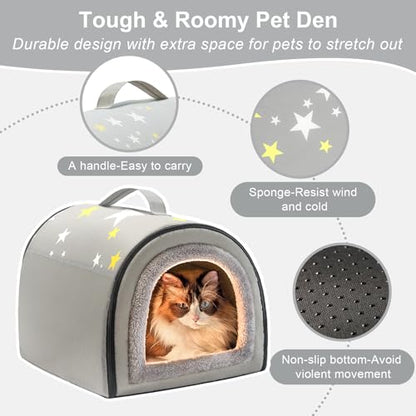 Jiupety Indoor Dog House, 2 in 1 Portable Foldable House Bed with Cover, Pet Tent & Cave Bed for Cats and Small Dogs, M(17"×14"×13"), Up to 9 Lb, Grey - style: M