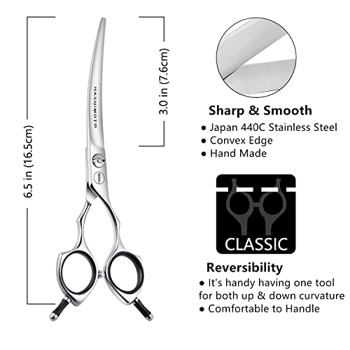 HASHIMOTO Dog Grooming Scissors, Curved Scissors for Dog Grooming, 6.5 inch, 30 Degree of Curved Blade,Light Weight, Pet Shears for Trimming Face and Paws. | Sharp, lightweight, 440C Stainless Steel, 30 Degree of Curved Blade - size: 6.5", style: Curved