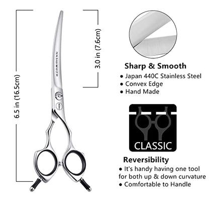HASHIMOTO Dog Grooming Scissors, Curved Scissors for Dog Grooming, 6.5 inch, 30 Degree of Curved Blade,Light Weight, Pet Shears for Trimming Face and Paws. | Sharp, lightweight, 440C Stainless Steel, 30 Degree of Curved Blade - size: 6.5", style: Curved
