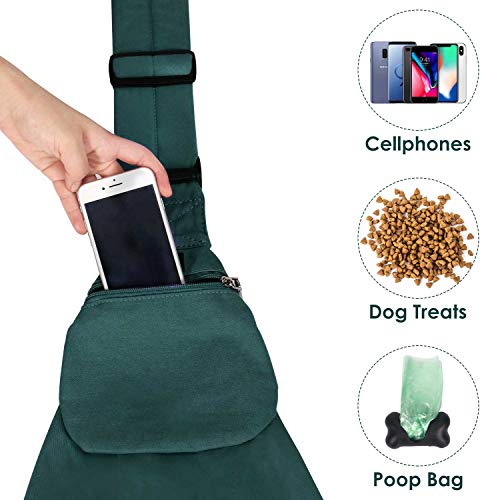 SlowTon Dog Carrier Sling - Thick Padded Shoulder Strap Adjustable Dog Carriers for Small Dogs, Puppy Carrier Purse for Pet Cat with Front Zipper Pocket Safety Belt Machine Washable (Green M) - color: J-Green Cotton Fabric