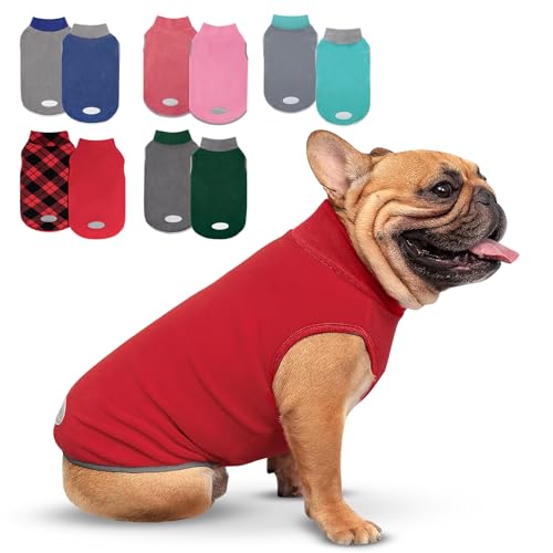 cyeollo 2 Pack Small Dog Sweater Soft Sweatshirt Warm Fleece with Reflective Stripe Pullover Jacket Pet Puppy Female Dog Clothes in Cold Weather Sweaters for Small Dogs, Red & Fuschia S - color: Red & Fuschia, size: Small