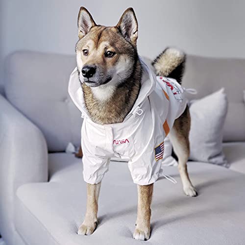 ChoChoCho NASA Dog Raincoats, Reflective Rain Jacket Water Proof, Dog Clothes, Cat & Puppy Stylish Streetwear Outfit (White, S) - color: NASA-White, size: S (Chest: 9.5''-13' / Suggest: 2-5 lbs)