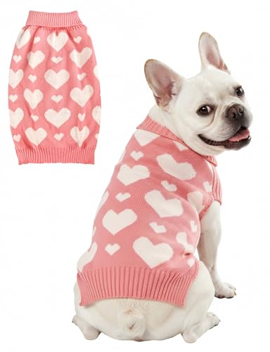Dog Sweaters for Small Medium Large Dogs Cats,Turtleneck Cute Pattern Warm Soft Pet Clothes Boy Girl Cable Knit Doggy Autumn Coats Winter Puppy Outfits Cold Weather Jackets - color: Pink Heart, size: Large