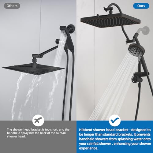 Hibbent cUPC Certified 13'' Shower Head Combo, High Pressure 5 Spray Rainfall Showerhead, 10 Spray Handheld, All Metal Easy Reach 4-way Diverter with Pause Mode, 71'' Hose & Holder, Oil-Rubbed Bronze - color: Oil Rubbed Bronze, style: Square 13"
