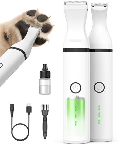 oneisall Dog Paw Trimmer, Cordless Paw Hair Trimmer for Dogs with Double Blades, Quiet 2 Speed Small Dog Grooming Clippers for Paws, Eyes, Ears, Face, Rump (White)