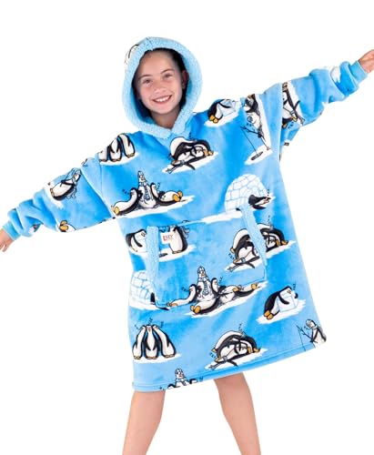 LazyOne Oversized Kid Blanket Hoodie, Oversized Hoodies for Girls and Boys, Wearable Blankets - color: Out Cold Penguin Kid Blanket Hoodie