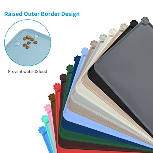 AUDWUD Silicone Waterproof Pet Feeding Mats,Anti Slip Bowl Pad,Dog Mat for Food and Water - color: Battleship, size: 18.5" x 11.5"