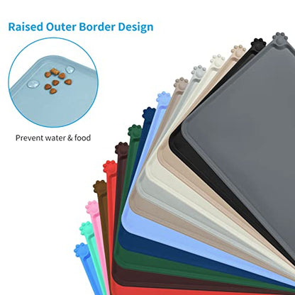 AUDWUD Silicone Waterproof Pet Feeding Mats,Anti Slip Bowl Pad,Dog Mat for Food and Water - color: Battleship, size: 18.5" x 11.5"