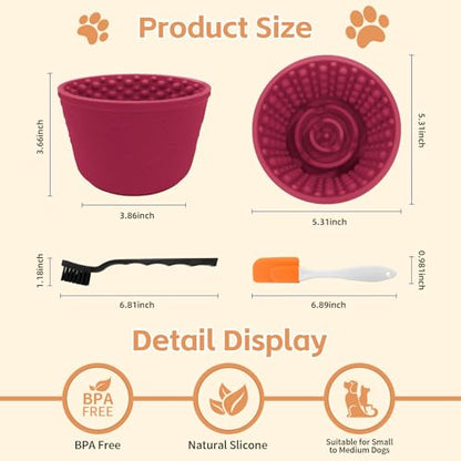 Dog Lick Bowl,Anxiety Relief Non-Slip Silicone Treat Bowl,Durable Anti-Choking Long-Lasting Enrichment Slow Feeder Licking Mat for Small Medium Large Breed,Freezable BPA Free Silicone Dishwasher Safe - color: Red, size: M-L