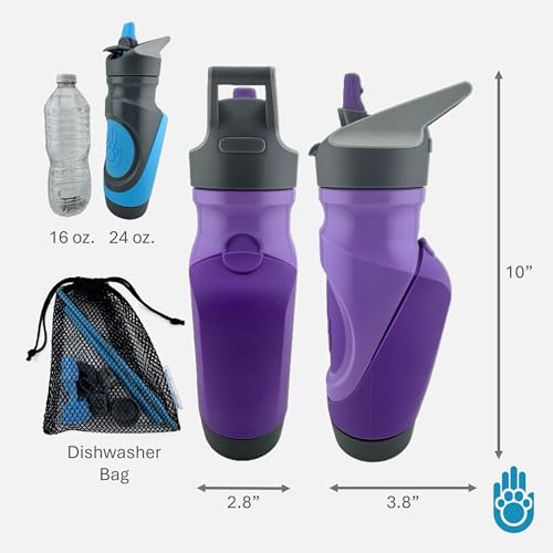 Dog Water Bottle with Bowl | Shared Hydration Bottle for Dog & Human | Leakproof, Portable for Walking, Hiking & Travel | 24 oz BPA-Free (Purple) - color: Purple