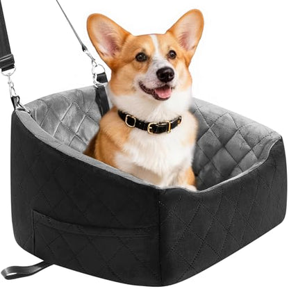 Dog Car Seat for Small Dogs Up to 30 Lbs, Pet Travel Safety Bed for Puppy Cat, Fits in Front/Back Seat, Anti Slip Base, Fully Detachable Washable with 2 Safety Tether(Grey-Black) - color: Grey-Black