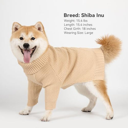 cyeollo Dog Sweater Turtleneck Knitted Sweaters with Long Sleeve Fall Winter Dog Clothes Sweaters for Small Dogs, Beige M - color: Beige, size: Medium