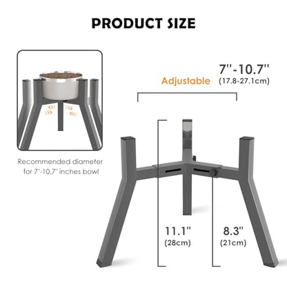 SHAINFUN Grey Elevated Dog Bowls Stand for Large Medium Breeds, 11" Height Adjustable Width 7-10.7", Single Tall Feeder Holder (Bowl Not Included) - color: Grey-FM, size: Height: 11.1", Width: 7-10.6"
