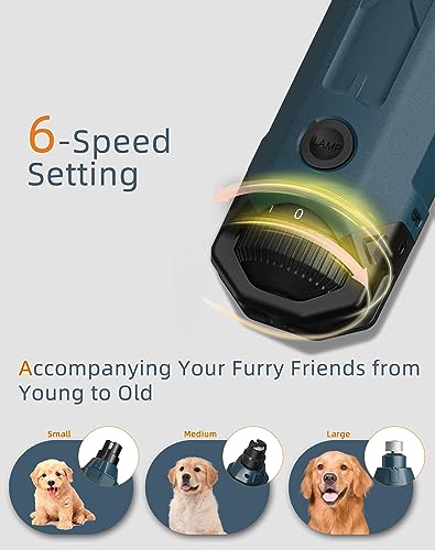 6-Speed Dog Nail Grinder& 5 Grinding Heads Super Quiet (45 db)Pet Nail grinder with 2 LED Lights 12000RPM & 3 Grinding Ports with Dust Cap Dog Nail Trimmer for Large Medium Small Dogs - size: Blue+5 Heads