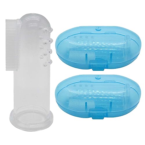 Gadgetime USA Baby Finger Toothbrush (Set of 2) - Silicone Baby Toothbrush with 2 Cases in Blue - Toddler Training Toothbrush - Newborn Oral Massager - Easy Oral Hygiene for Kids & Pets (Blue) - color: Blue