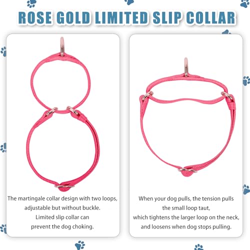 Soft Leather Martingale Dog Collar - Adjustable Rose Gold Limited Slip Collars [Easy to Clean], Stylish Durable Heavy Duty Nylon No Pull Training Collar for Small Medium Large Dogs XS Hot Pink - color: Hot Pink, size: XS (Neck 8"-11", Width 3/5")