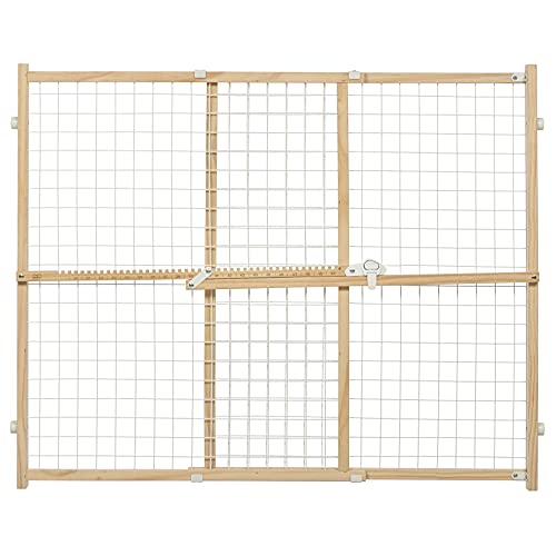 MidWest Homes for Pets Wire Mesh Pet Safety Gate, Dog Gate Expands From 29 - 50 Inches Wide, 32 Inches Tall, Wood, Powder Coated Wire - size: Medium