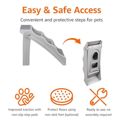 Amazon Basics Foldable Non-Slip Pet Stairs for Small Dogs and Cats, Senior Pets, Easy to Climb, 14.6" x 22.75" x 19.5", Grey