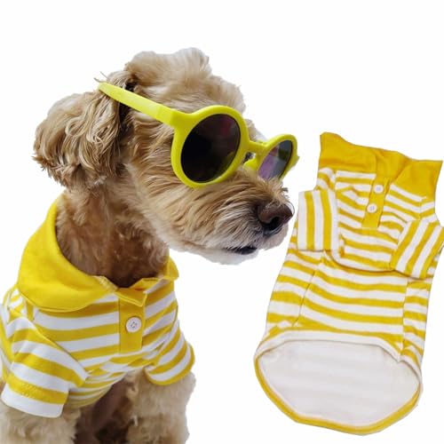 Cute Dog Clothes Striped Dog Polo Shirts Cute Sweater Puppy Clothes Gentle Sweater Pet Clothes for Small Medium Large Dogs Cats (Yellow Stripe, Small Size for 3.3-5.5lb Pets) - color: Yellow Stripe, size: Small size for 3.3-5.5lb pets