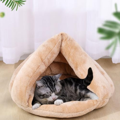 Pet Tent Cave Bed for Small-Medium Dogs & Cats – Thick Fleece Warm Burrow House with Removable Hood | Cozy Igloo Nest for Puppies & Kittens – Soft Cuddler Sleeping Bag(Red) - color: Red