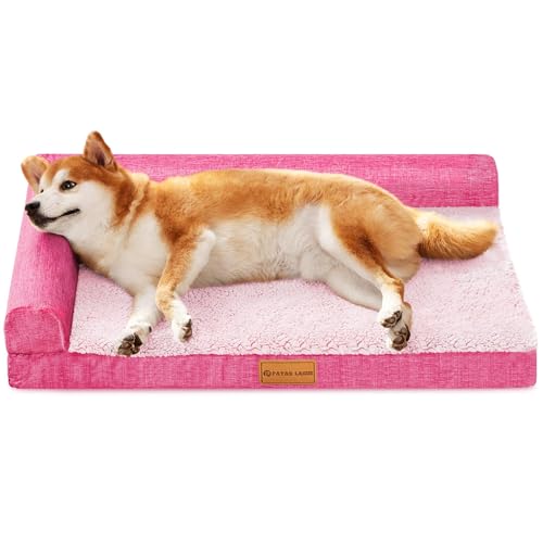 Patas Lague Orthopedic Dog Bed Large Sized Dog 36''X24'', Waterproof L Bolster Medium Pet Sofa Beds with Removable Washable Cover, Soft Pet Couch Crate Mat with Nonskid Bottom, Pink - color: Pink, size: 36"L x 24"W x 3.5"Th