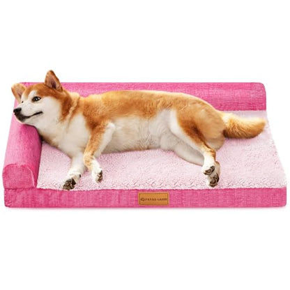 Patas Lague Orthopedic Dog Bed Large Sized Dog 36''X24'', Waterproof L Bolster Medium Pet Sofa Beds with Removable Washable Cover, Soft Pet Couch Crate Mat with Nonskid Bottom, Pink - color: Pink, size: 36"L x 24"W x 3.5"Th