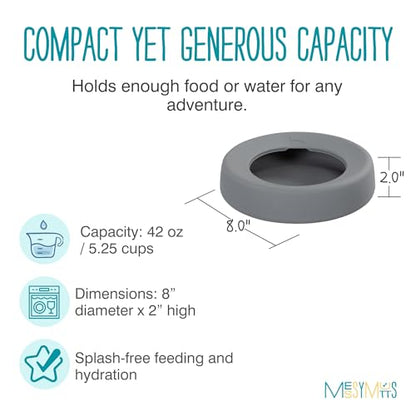 Messy Mutts Silicone Non-Spill Bowl | Dog or Cat Travel Necessity | Splash Less Food/Water Bowl for Pets | Slobber Stopper Water Bowl | 5.25 Cups (Cool Grey) - color: Grey