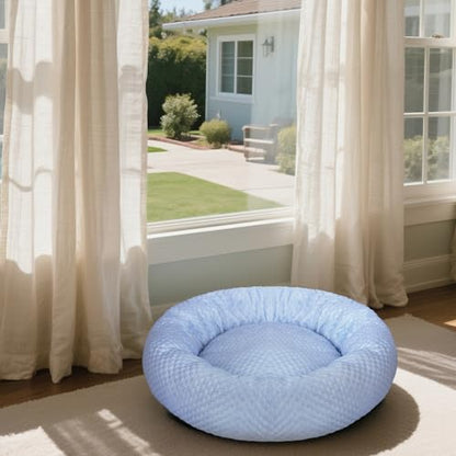 Small Donut Dog Bed - Cooling Calming Cuddler for Cats & Puppies, Anti-Anxiety Ice Fabric Round Pet Bed, Washable Comfort Dog Bed for Small Dogs, Egg Tart Design (S)