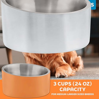 Master Pet Supply Stainless Steel Slanted Dog Cat Food Bowl - 24 oz Heavy Duty - Stainless Steel, Double Wall Insulated, Non-Slip Elevated Bowl for French Bulldogs Pugs Cats, Anti Rust Dishwasher Safe - color: Stainless Steel, size: 3 Cups (24 oz)