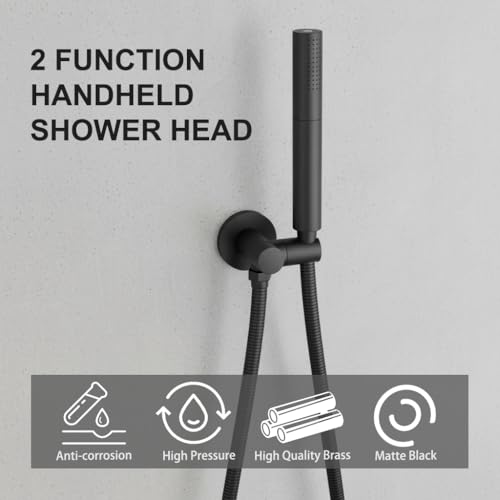 Black Shower Wand Brass Handheld Shower 7 Inch High Pressure Hand Held Shower Head High Flow Sprayer, 2 In 1 Function with 59 inch Hose, Bracket - color: Matte Black