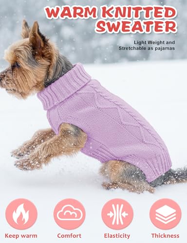 Dog Sweaters for Small Medium Large Dogs Cats, Soft Warm Turtleneck Pullover Solid Cable Knit Fleece Stretch Pet Clothes,Classic Fuzzy Coat for Puppy Girl Boys for Fall Winter Cold Weather