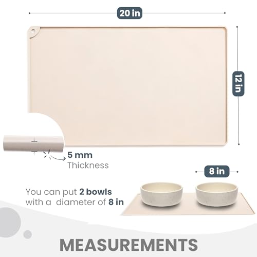 WePet Non-Slip Waterproof Pet Feeding Mat, 20x12 Inch - Silicone Dog & Cat Food Mat with Raised Edge to Stop Food Spills and Water Spills - Dishwasher Safe, Easy Clean - color: #08 Beige Solid