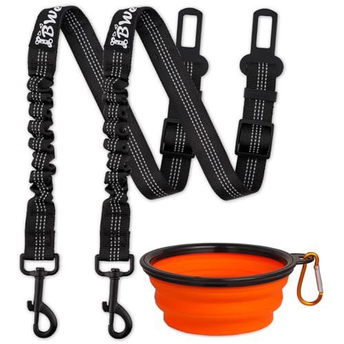 IBWell Dog Seat Belt,3 Piece Set Retractable Dog Car Harness Adjustable Dog Seat Belt for Vehicle Nylon Pet Safety Seat Belts Heavy Duty & Elastic (Black 2PCS) - color: Black 2PCS