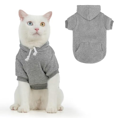 BEAUTYZOO Dog Hoodie & Cat Sweater for Small Dogs Puppy Girls Boys, Fleece Lined Warm Winter Fall Dog Clothes with Leash Hole and Pocket, Ultra-Soft Pet Jacket Coats Kitten Clothing, Grey L - color: Grey, size: L (Chest: 19", Neck: 12", Back: 14")