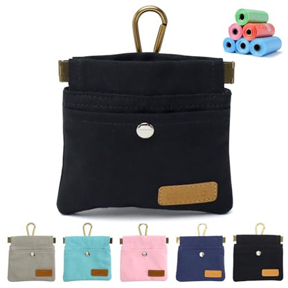 Dog Treat Pouch, Hand Free Dog Training Treat Bag with Carabiner & Magnetic Buckle, Auto Closing Dog Walking Bag for Puppy Travel or Outdoor Use, Pet Feed Snack Reward Pocket, Black - color: Black