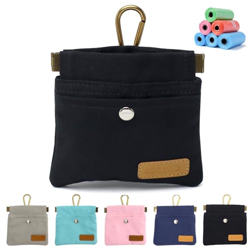 Dog Treat Pouch, Hand Free Dog Training Treat Bag with Carabiner & Magnetic Buckle, Auto Closing Dog Walking Bag for Puppy Travel or Outdoor Use, Pet Feed Snack Reward Pocket, Black - color: Black
