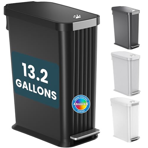 iTouchless 13.2 Gallon / 50 Liter Dog Poop Trash Can with Lid & AbsorbX Odor Filter, Indoor & Outdoor Rust-Proof Pet Waste Bin, Soft-Close Step Pedal, Large Capacity, Matte Black - color: Warm Black