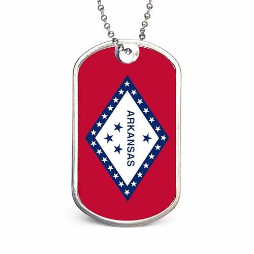 US States Flags Dog Tag Necklace, Custom Military ID Tags, Personalized Laser Engraved or Embossed Stainless Steel - style: Arkansas Flag