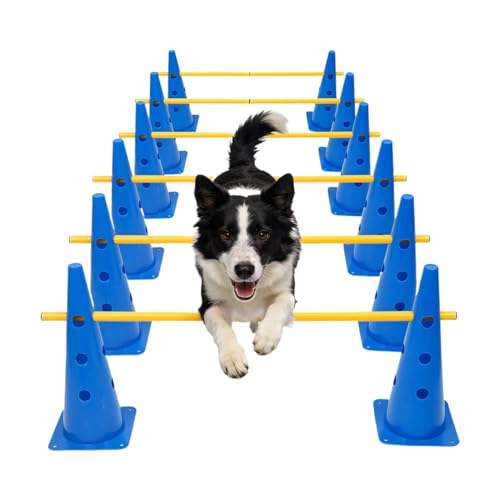 Dog Agility Course Backyard Set, with Adjustable Jump Heights, 38cm, Dog Agility Hurdle Cone Set with Height Adjustable Crossbar, Pet Training Equipment, Quick Setup and Storage, for Obedience