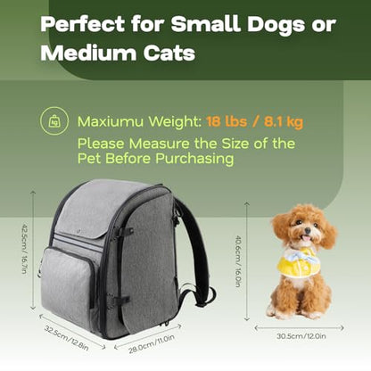 Premium Dog & Cat Carrier Backpack for Travel, Hiking & Vet Visits - Solid Durable Pet Backpack with Breathable Mesh, Safety Strap, Anti-Anxiety Curtain & Storage Pockets (Gray) - color: Gray