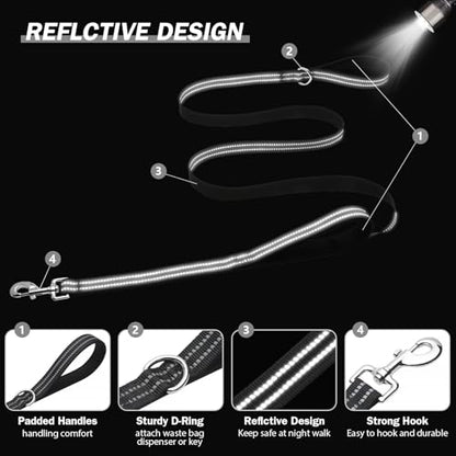 Hikiko 5 FT Heavy Duty Dog Leash with 2 Padded Handles Reflective Nylon Double Handle Dog Leash, Black - color: Black, size: 1 in x 5 ft