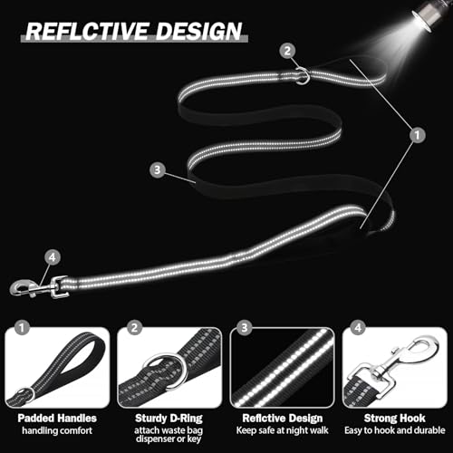 Hikiko 4 FT Heavy Duty Dog Leash with 2 Padded Handles Reflective Nylon Double Handle Dog Leash, Black - color: Black, size: 1 in x 4 ft