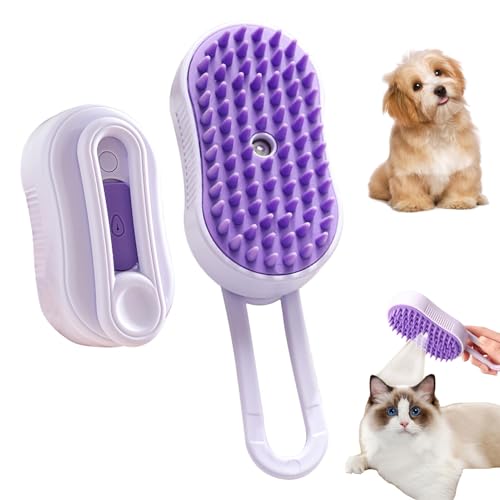 2 Pcs Pet Spray Massage Brush, Cat Hair Steam Brush for Shedding,Cleaning Pet Brush for Massage and Bathing with One Click Spray,Silicone Grooming Spray Comb with 360° Rotating Arm - color: purple+purple