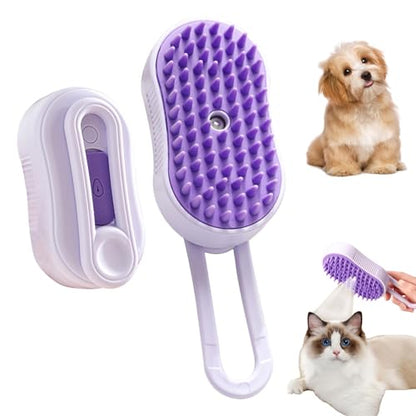 2 Pcs Pet Spray Massage Brush, Cat Hair Steam Brush for Shedding,Cleaning Pet Brush for Massage and Bathing with One Click Spray,Silicone Grooming Spray Comb with 360° Rotating Arm - color: purple+purple